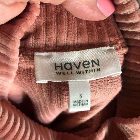 HAVEN Well Within Pink Ribbed Organic Cotton Blend Mock Neck Sweater - S - Picture 12 of 13